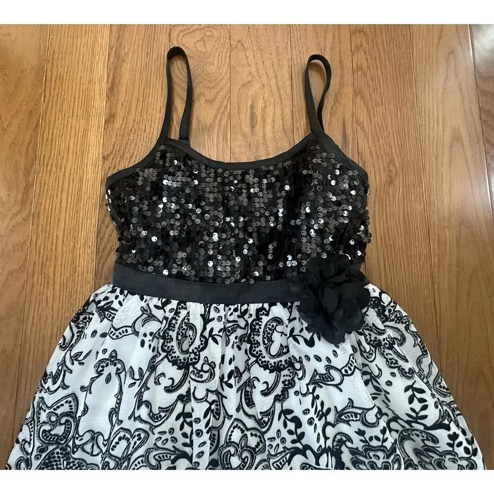 Justice Girls Black White Sequin‎ Party Holiday Dress Sz 12